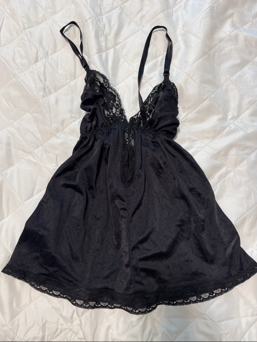 Vintage Bill Blass Black Lace-Trim Silk Chemise